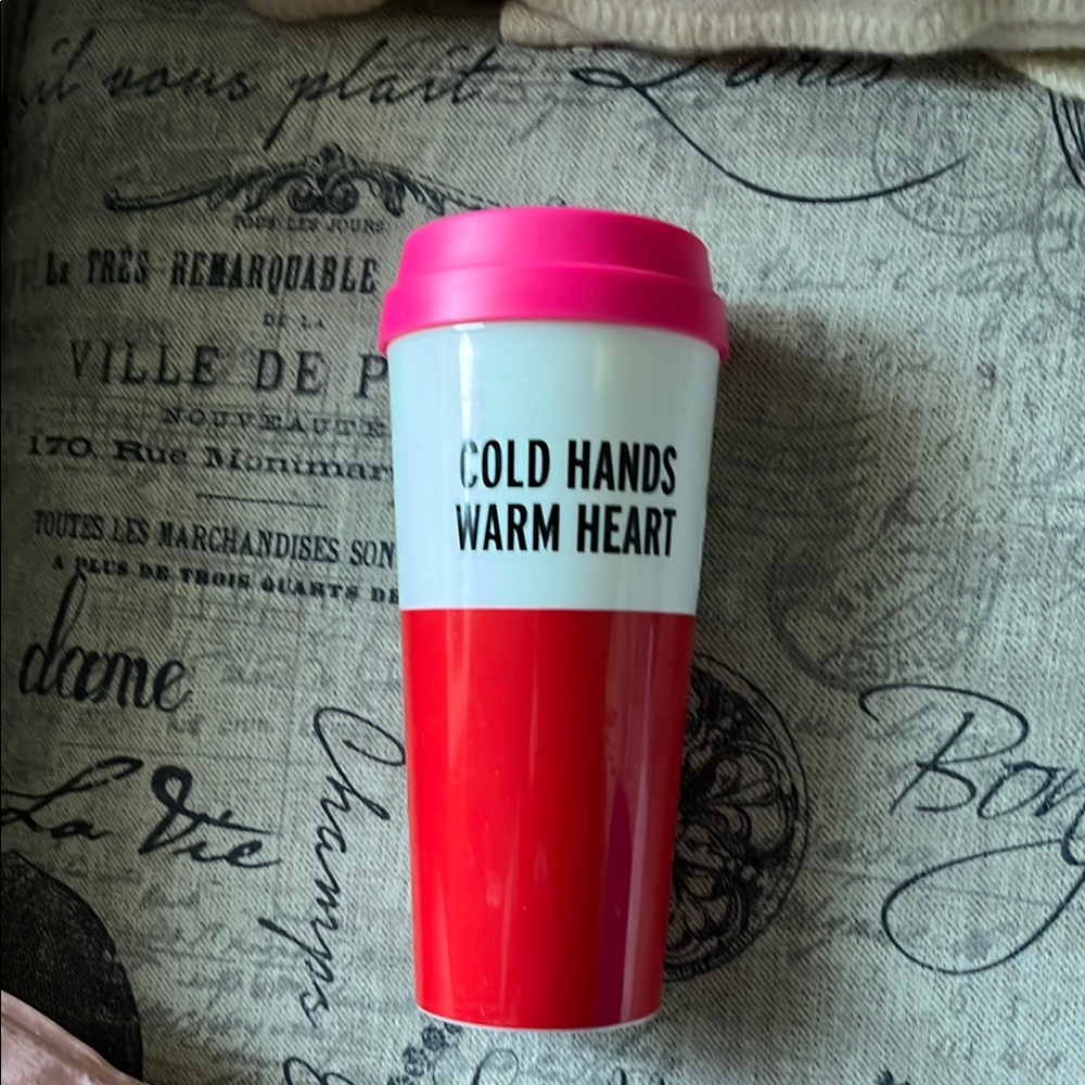Kate Spade Travel Tumbler - Red, Pink & White - Cold Hands Warm Heart